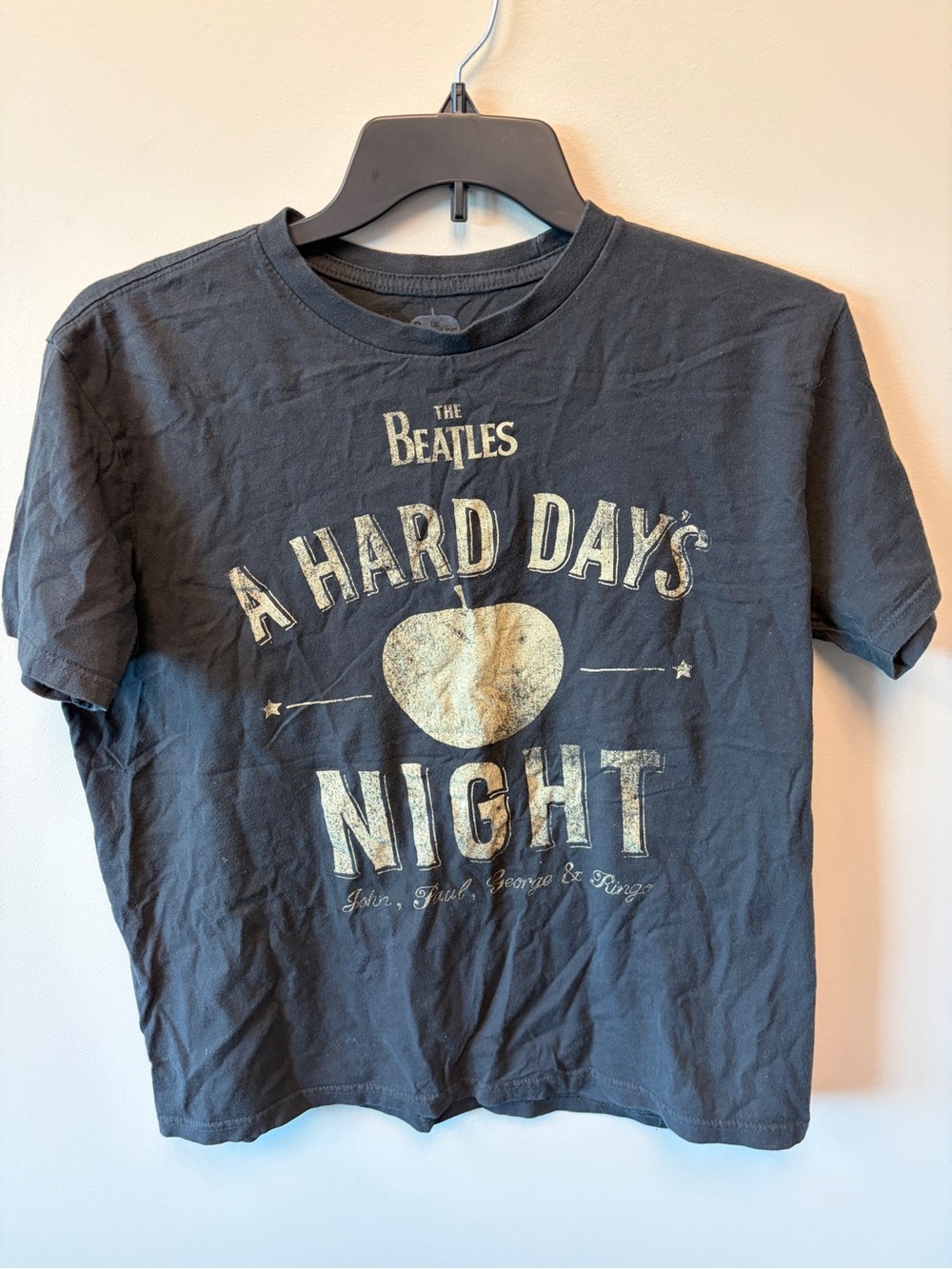 Beatles Hard Days Night T-shirt L Black SOFT Cotton Tagless 1-sided*